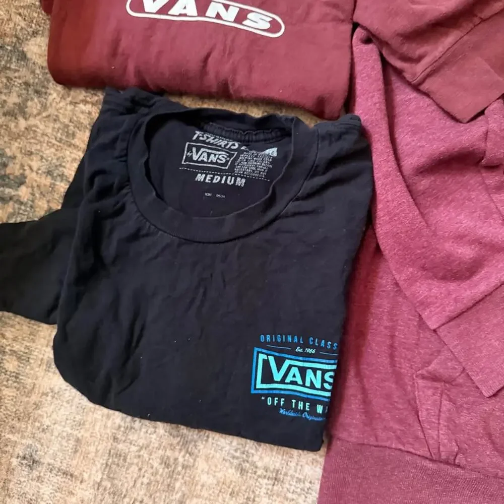 Men Medium Lot of 3 Vans Tops (Maroon Hoodie, Long Sleeve & Short Sleeve Tees)